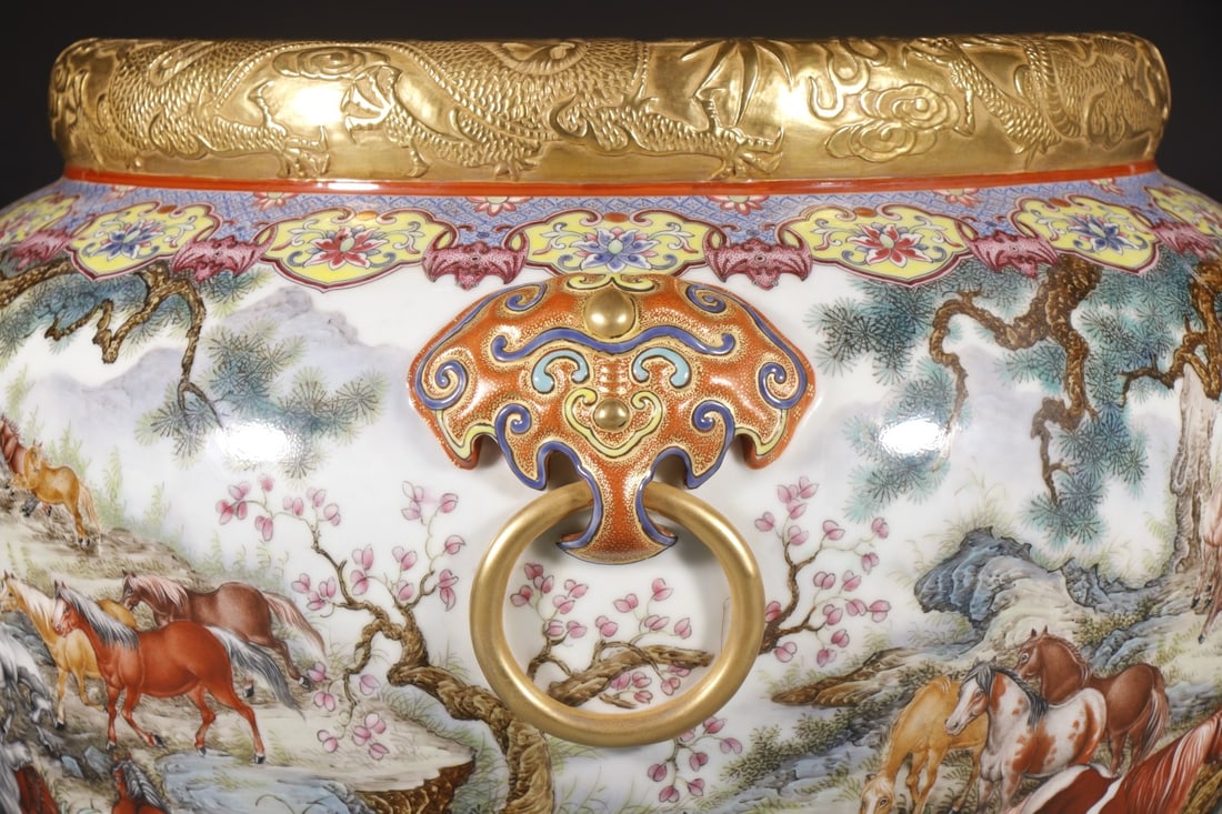 A Exquisite Enamel Horse Pattern Beast-Head Vat - 2