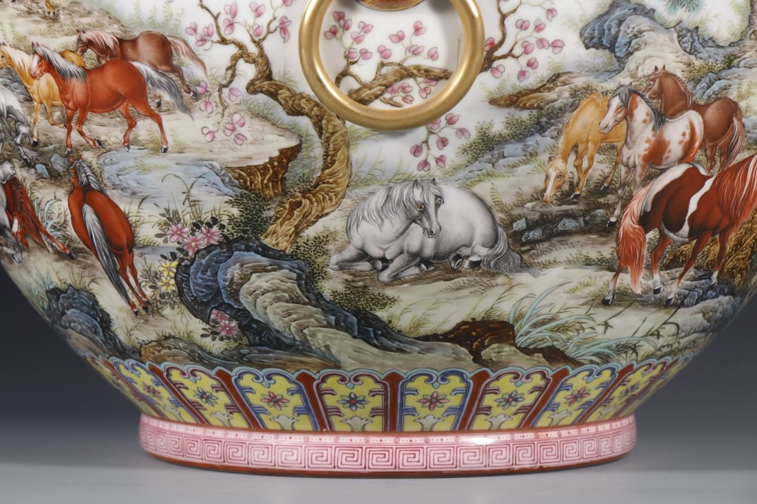 A Exquisite Enamel Horse Pattern Beast-Head Vat - 3