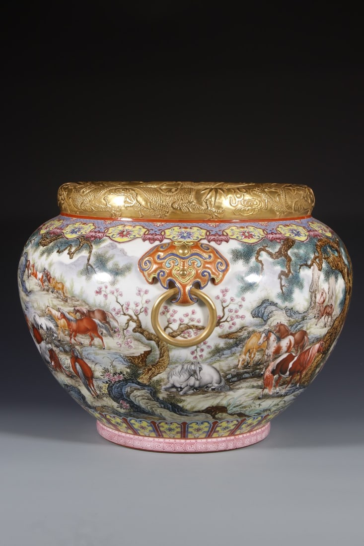 A Exquisite Enamel Horse Pattern Beast-Head Vat - 4