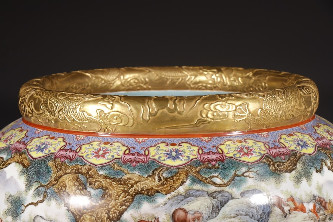 A Exquisite Enamel Horse Pattern Beast-Head Vat - 5
