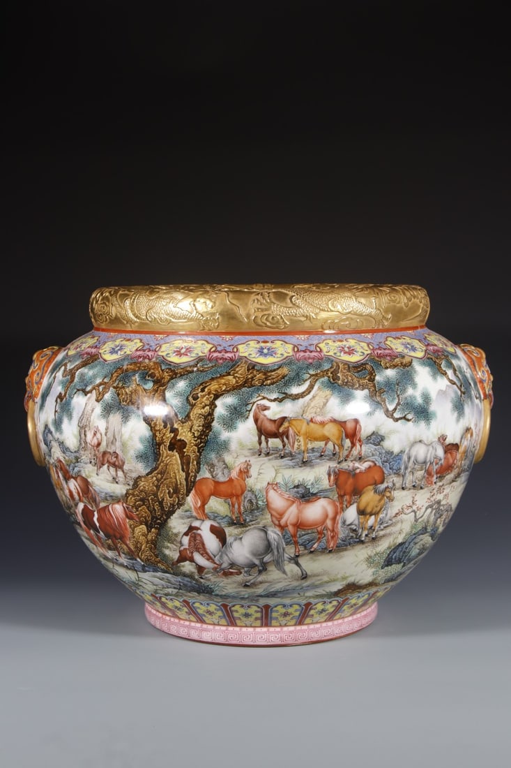 A Exquisite Enamel Horse Pattern Beast-Head Vat - 7