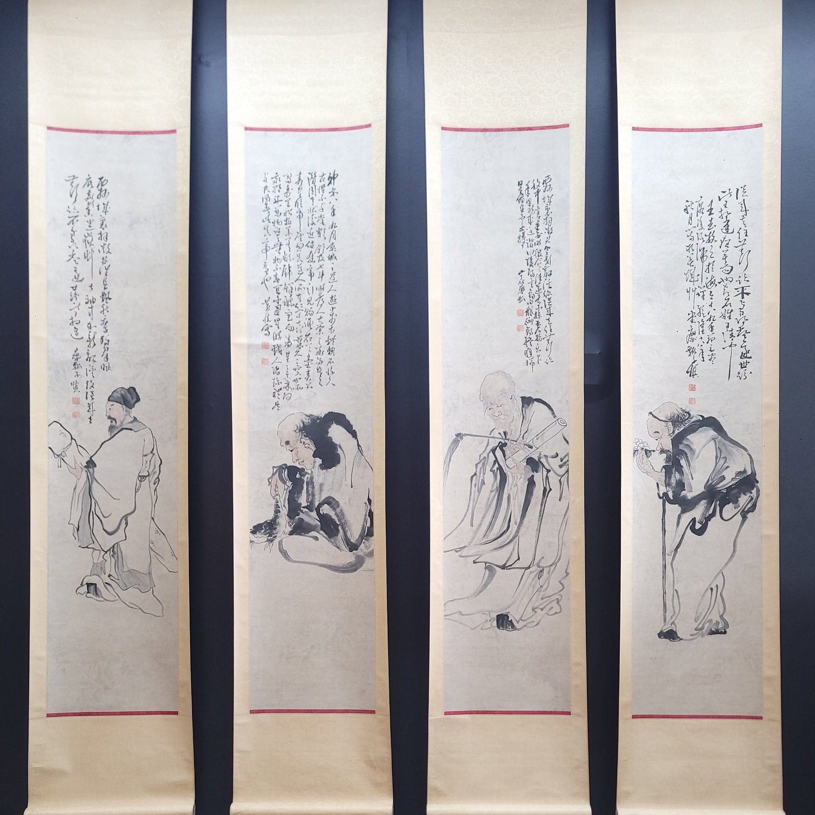 A Set of Chinese Vertical Scroll Ink Paintings of Figure on Paper: A Set of Chinese Vertical Scroll Ink Paintings of Figure on Paper,Qing Dynasty, China,Huang Shen,without frame size:12inx54.1in