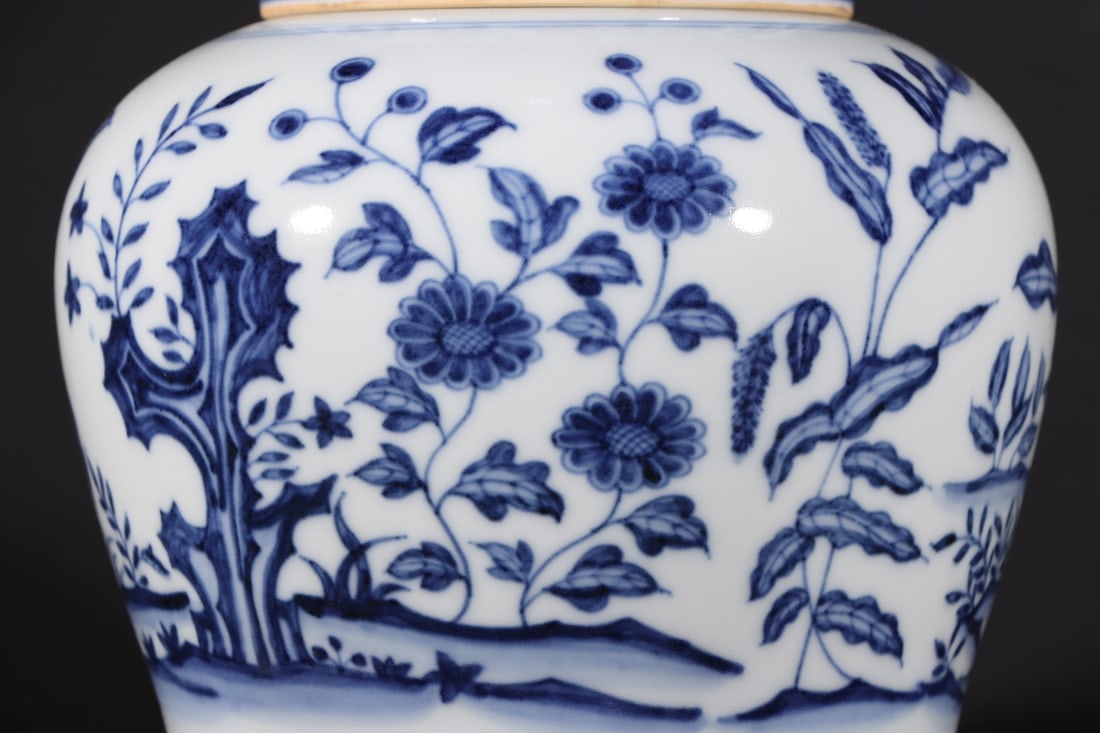 A Exquisite Blue and White Flower Pattern Jar - 4