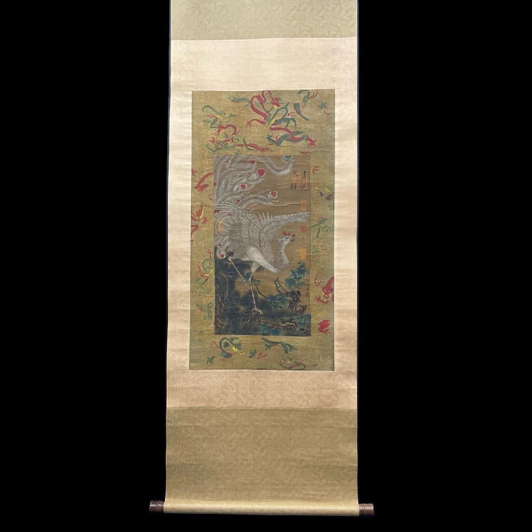 A Chinese Vertical Scroll Ink Painting of Flower and Bird on Silk: A Chinese Vertical Scroll Ink Painting of Flower and Bird on Silk,Song Dynasty, China,Li Di,without frame size:18.1inx35in