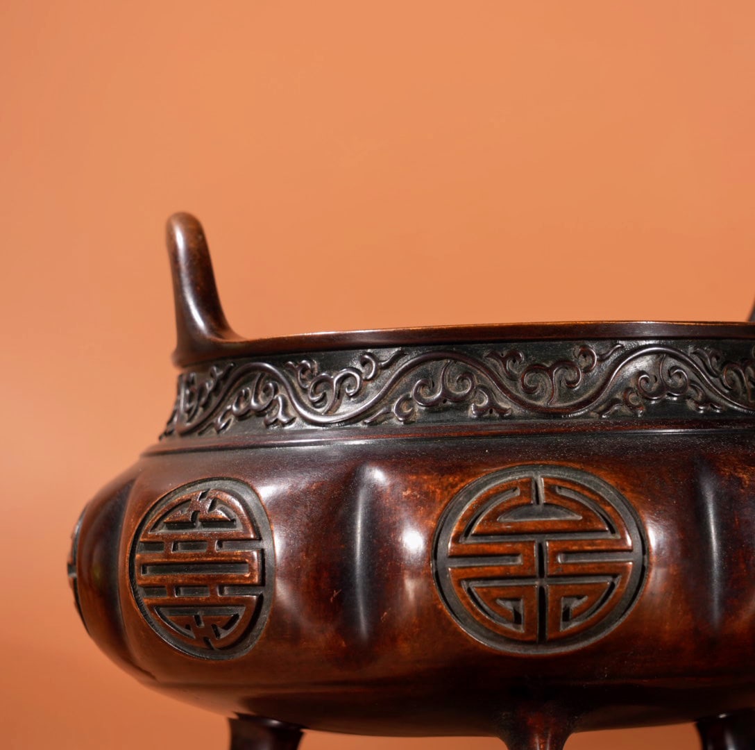 A Exquisite Red Copper Double-Ears Censer - 2