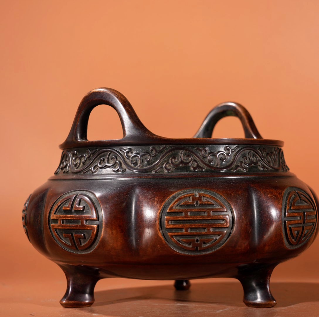 A Exquisite Red Copper Double-Ears Censer - 3