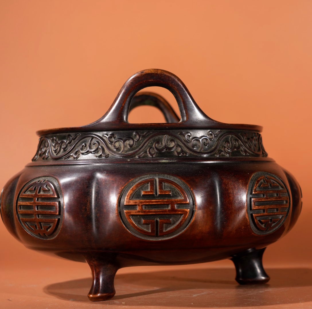 A Exquisite Red Copper Double-Ears Censer - 4