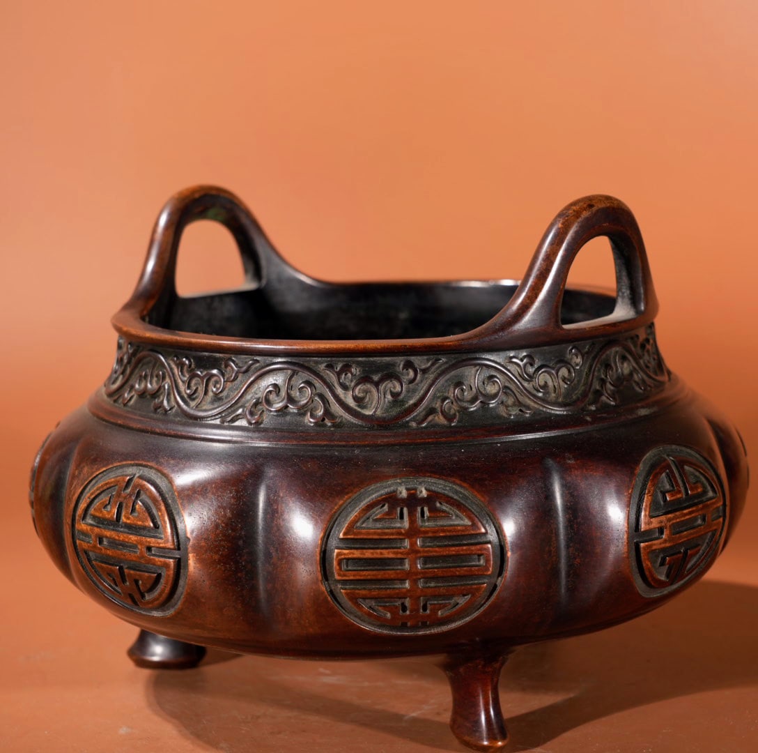 A Exquisite Red Copper Double-Ears Censer - 5