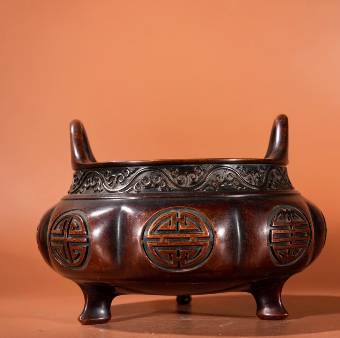 A Exquisite Red Copper Double-Ears Censer - 6