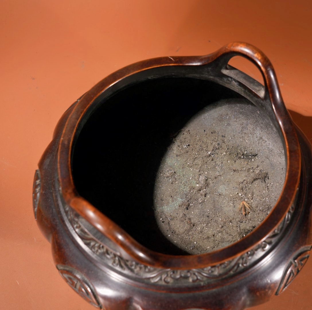 A Exquisite Red Copper Double-Ears Censer - 7