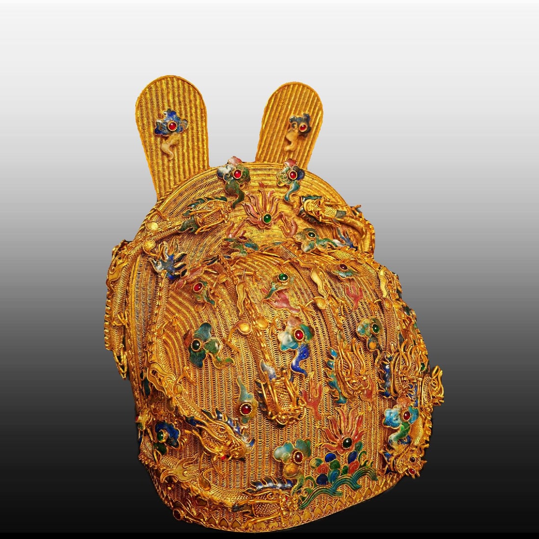 A Exquisite Filigree Gilt Dragon Pattern Hat - 2