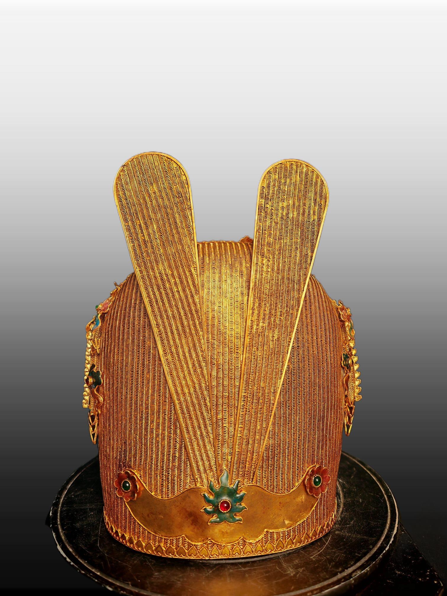 A Exquisite Filigree Gilt Dragon Pattern Hat - 5