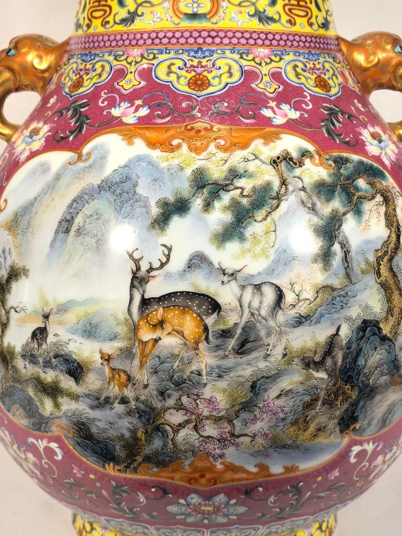 A Exquisite Enamel Ruby Red-Glazed Auspicious Beast Pattern Elephant-Ears Vase - 2