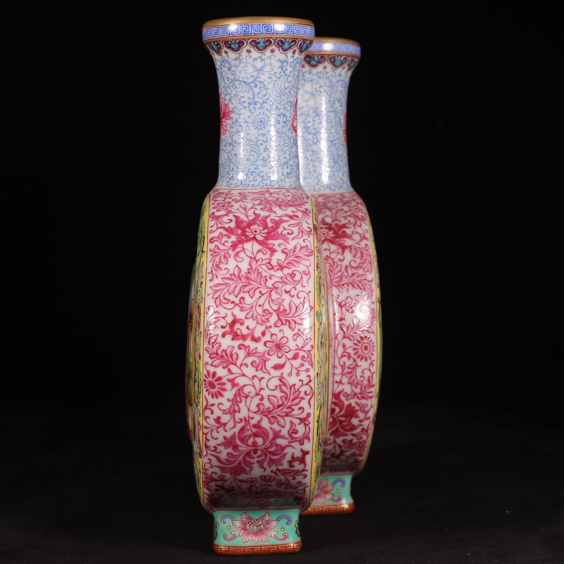 Enamel Yellow Ground Figures Pattern Vase - 5