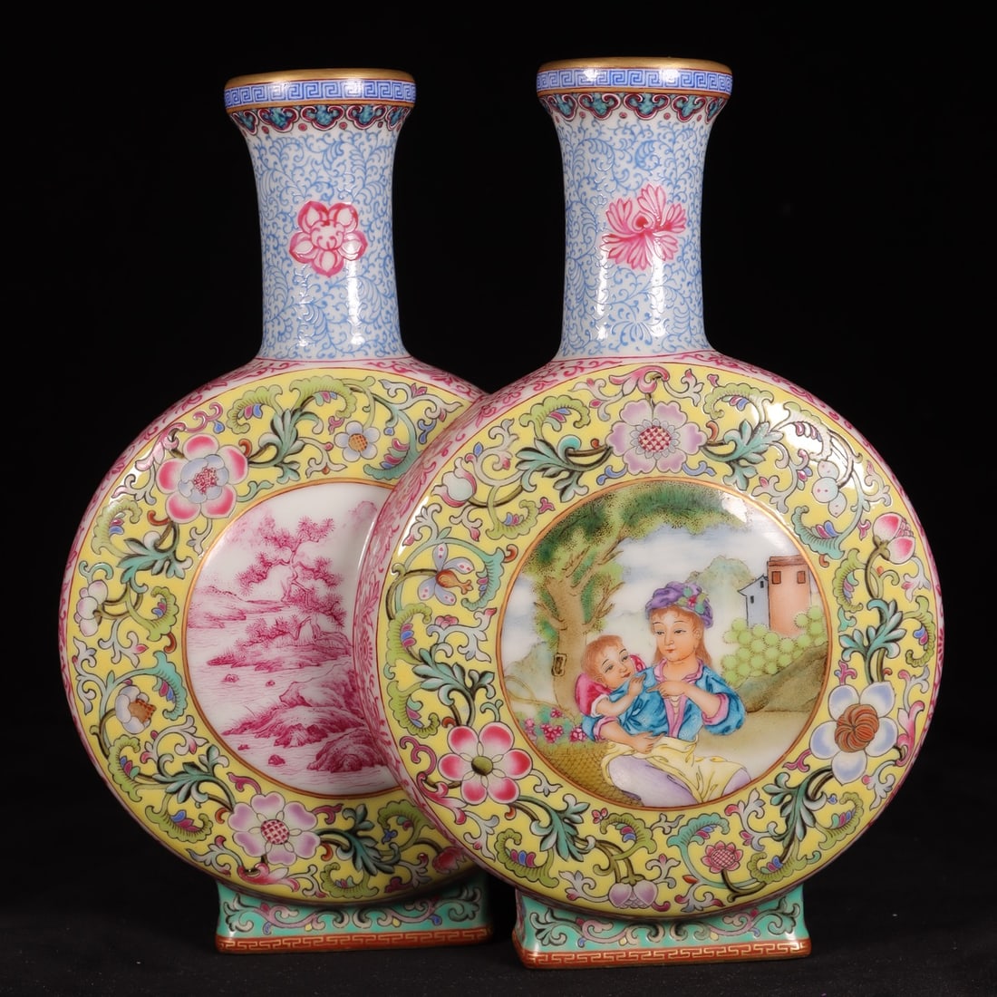 Enamel Yellow Ground Figures Pattern Vase - 6