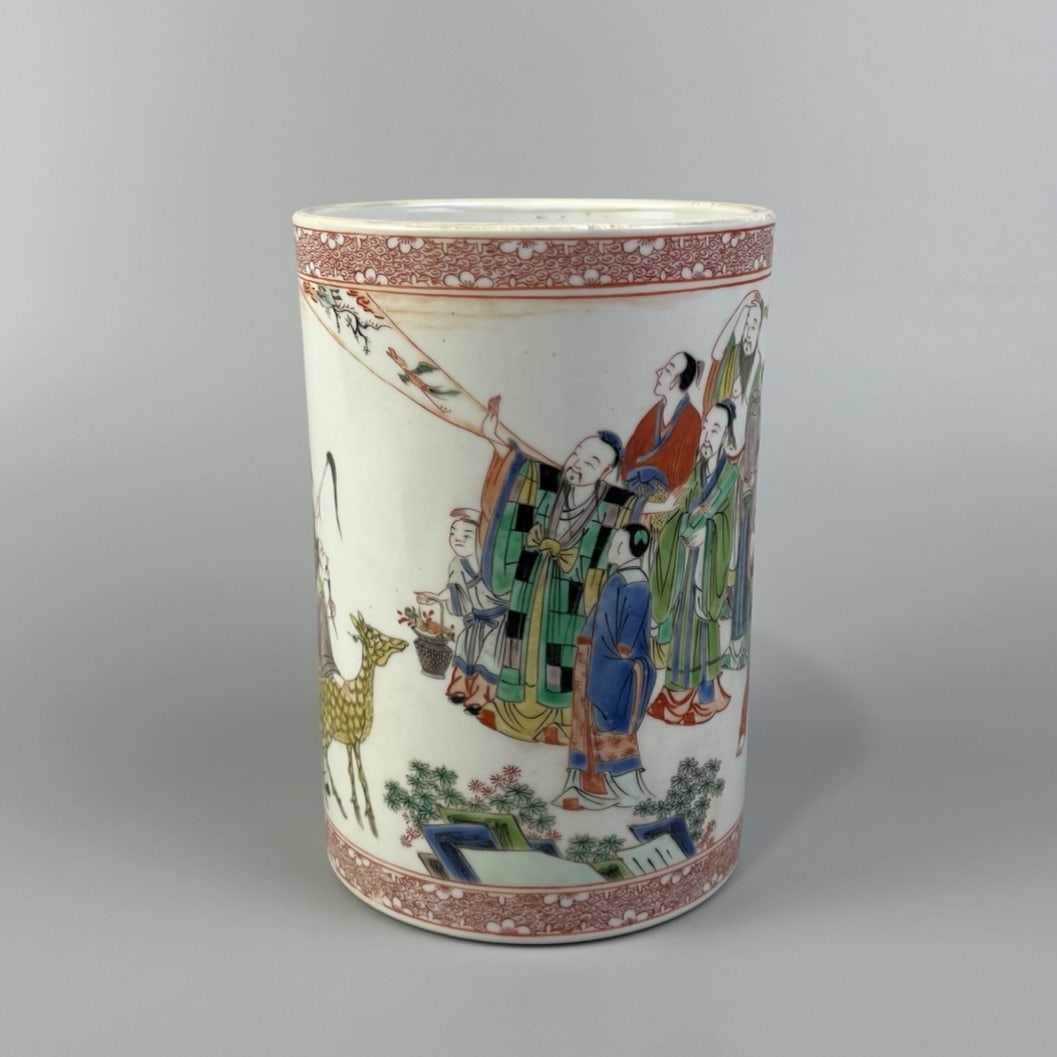 Wucai Figures Pattern Brush Pot - 2