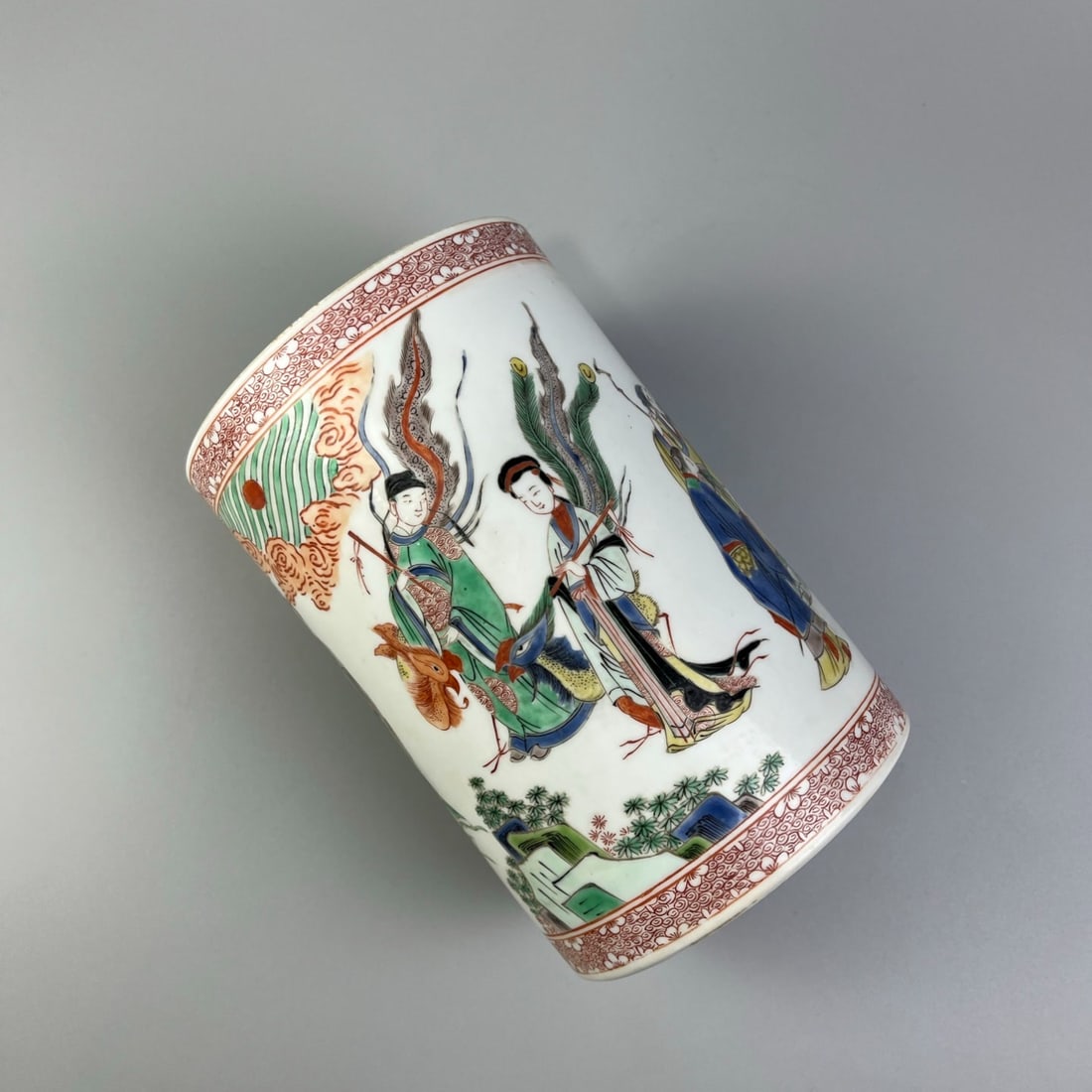 Wucai Figures Pattern Brush Pot - 7