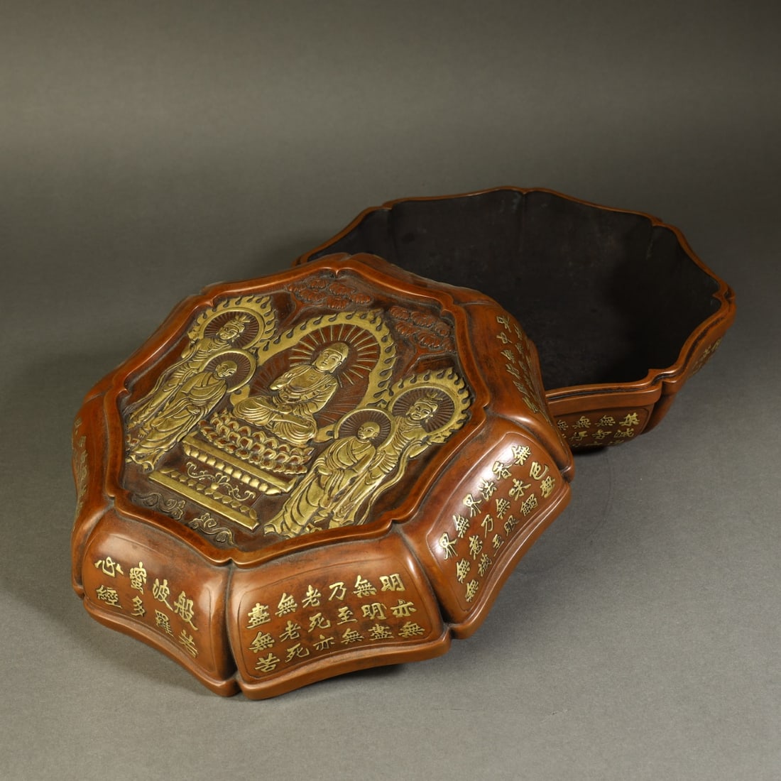 A Exquisite Gilt Bronze Buddha statue Pattern Box - 3