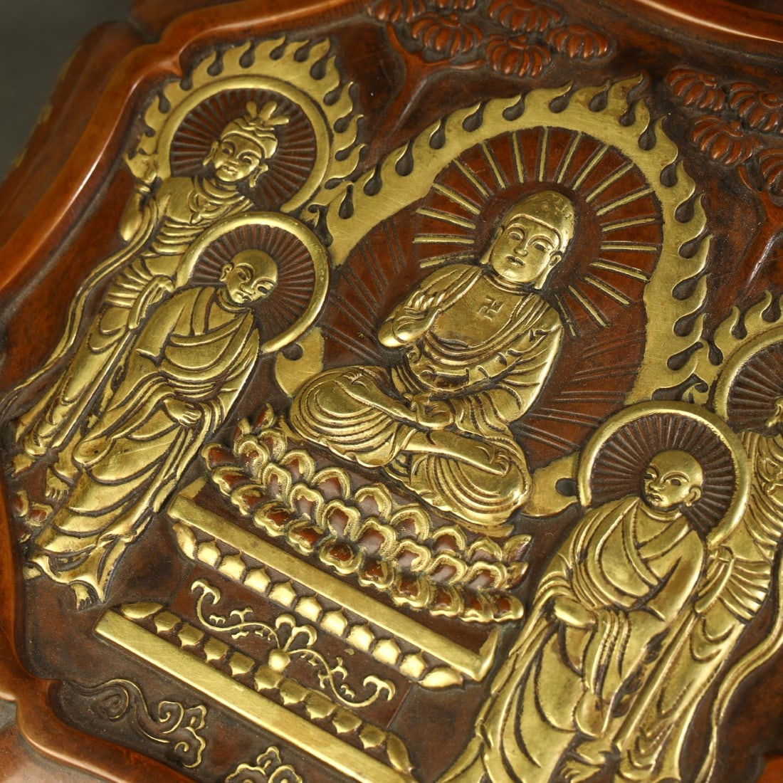 A Exquisite Gilt Bronze Buddha statue Pattern Box - 4