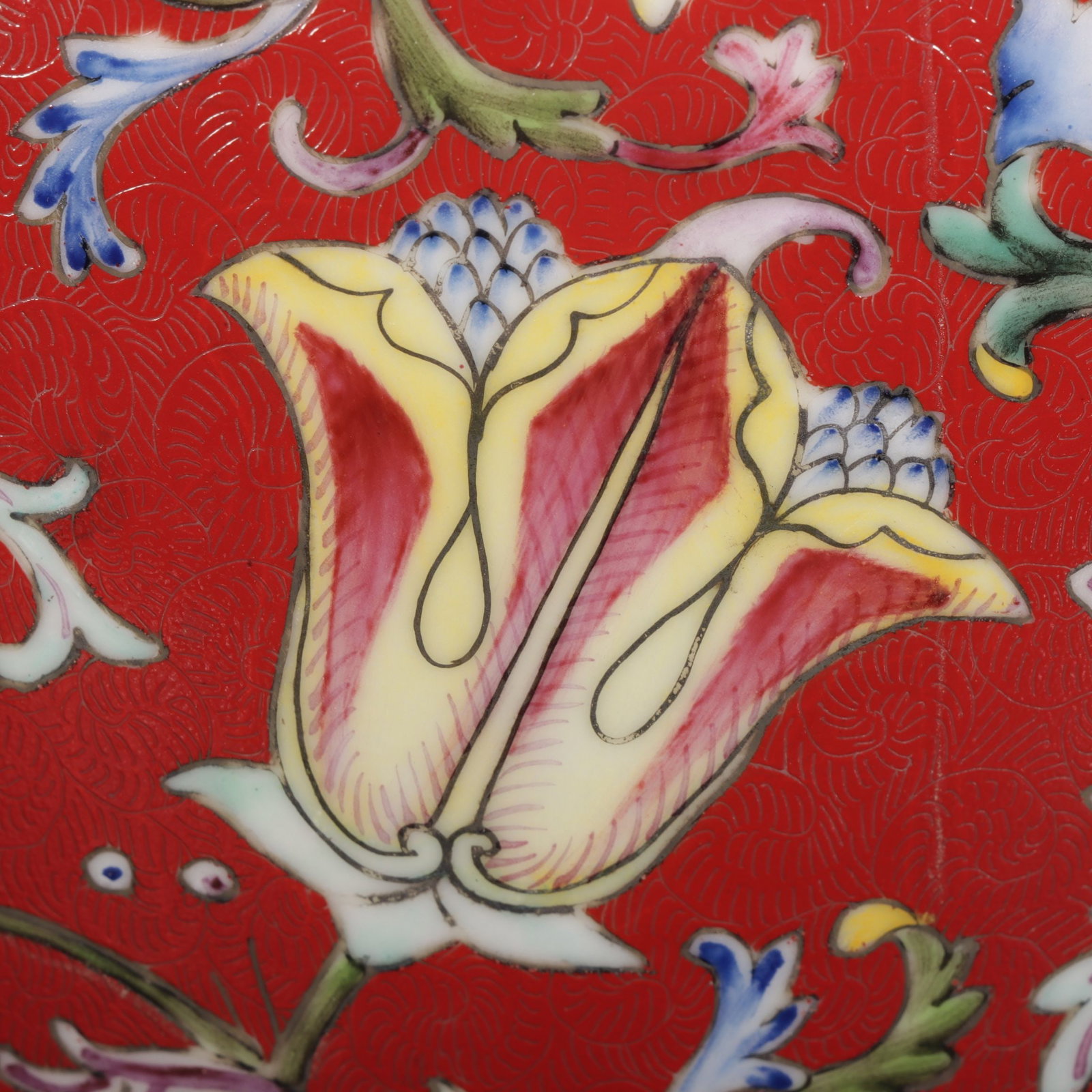 Ruby Red-Glazed Painted Gold Flower Pattern Vase - 5