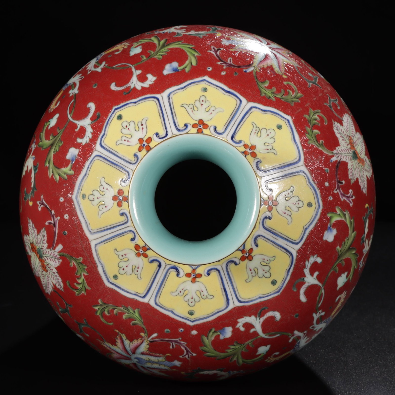 Ruby Red-Glazed Painted Gold Flower Pattern Vase - 7