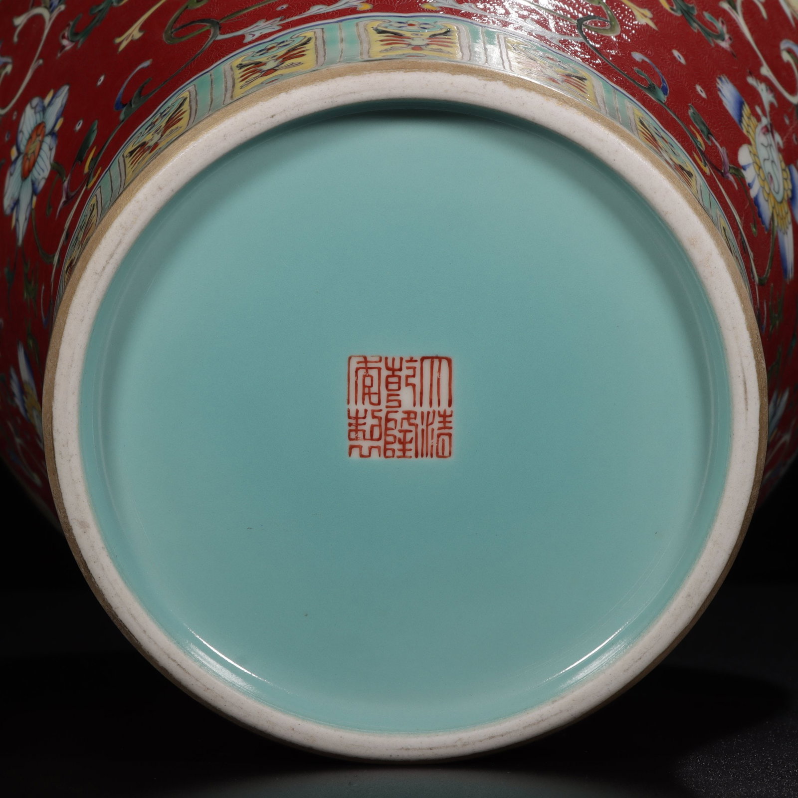 Ruby Red-Glazed Painted Gold Flower Pattern Vase - 8