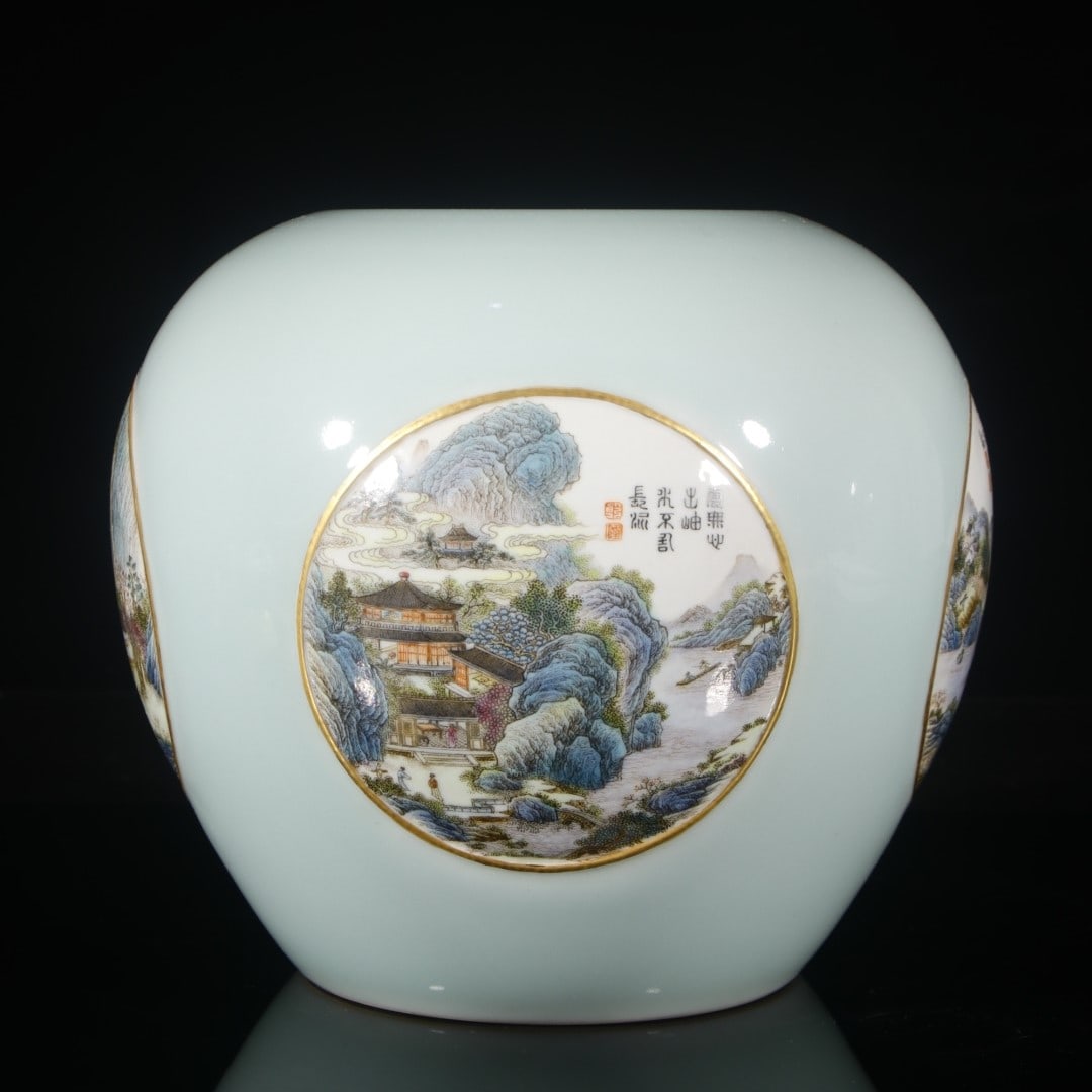 A Exquisite Shadow Blue Glazed Landscape Pattern Vat - 2