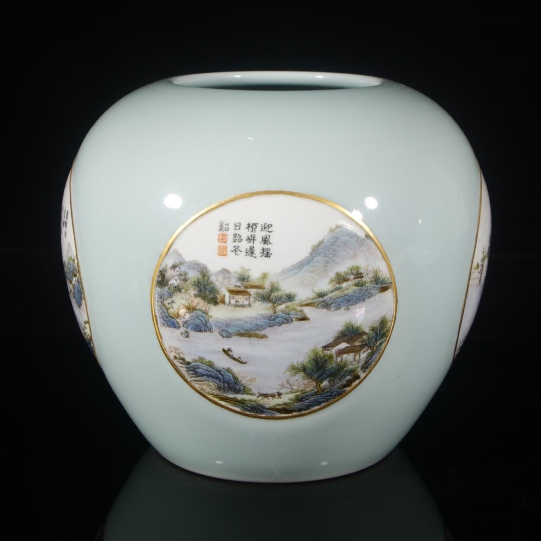 A Exquisite Shadow Blue Glazed Landscape Pattern Vat - 5