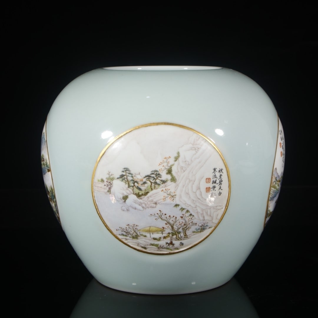 A Exquisite Shadow Blue Glazed Landscape Pattern Vat - 6
