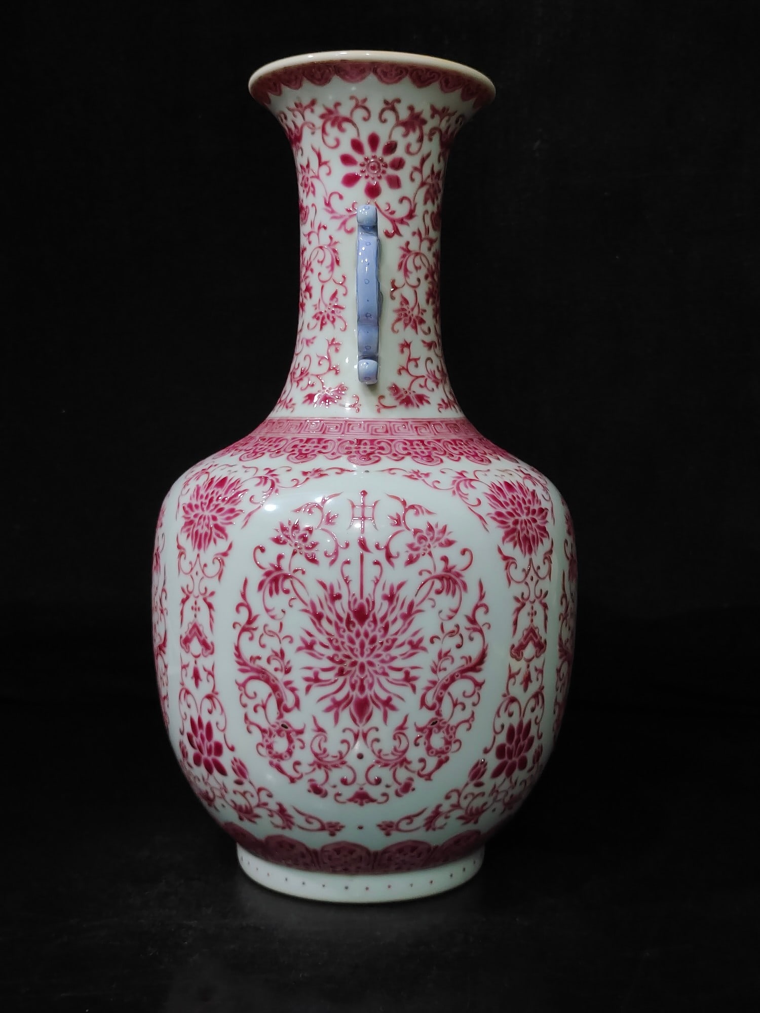 A Exquisite Ruby Red-Glazed Lotus Pattern Double-Ears Vase - 2