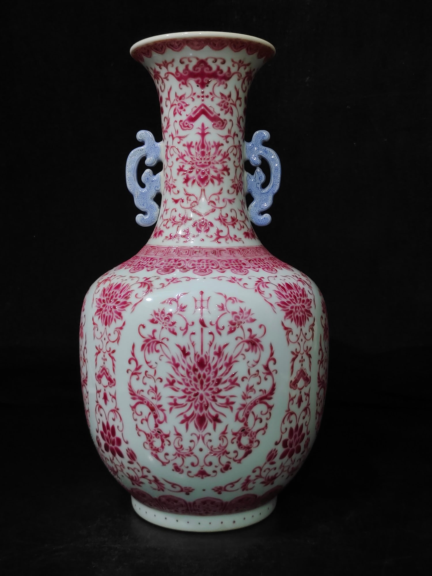 A Exquisite Ruby Red-Glazed Lotus Pattern Double-Ears Vase - 3