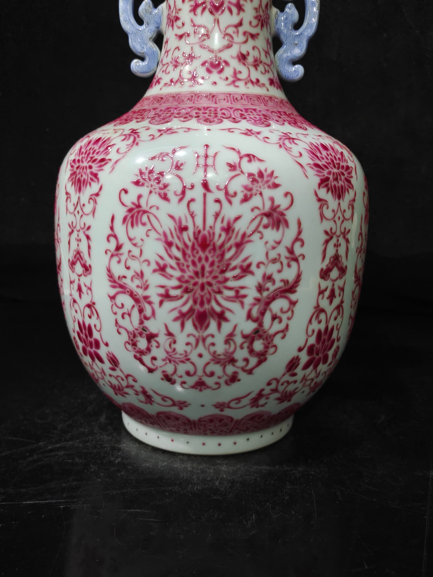 A Exquisite Ruby Red-Glazed Lotus Pattern Double-Ears Vase - 7