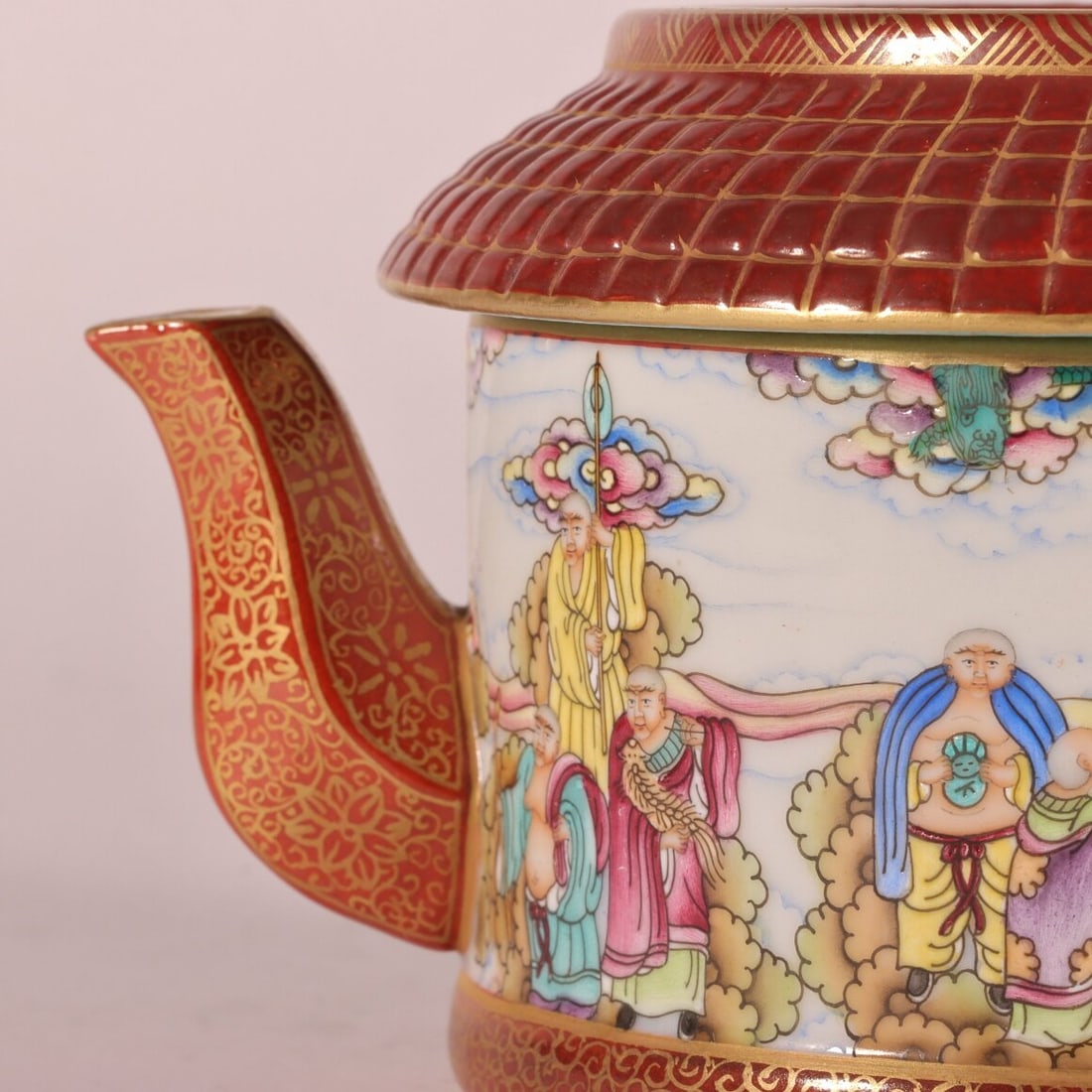 A Exquisite Enamel Painted Gold Arhat Pattern Teapot - 2