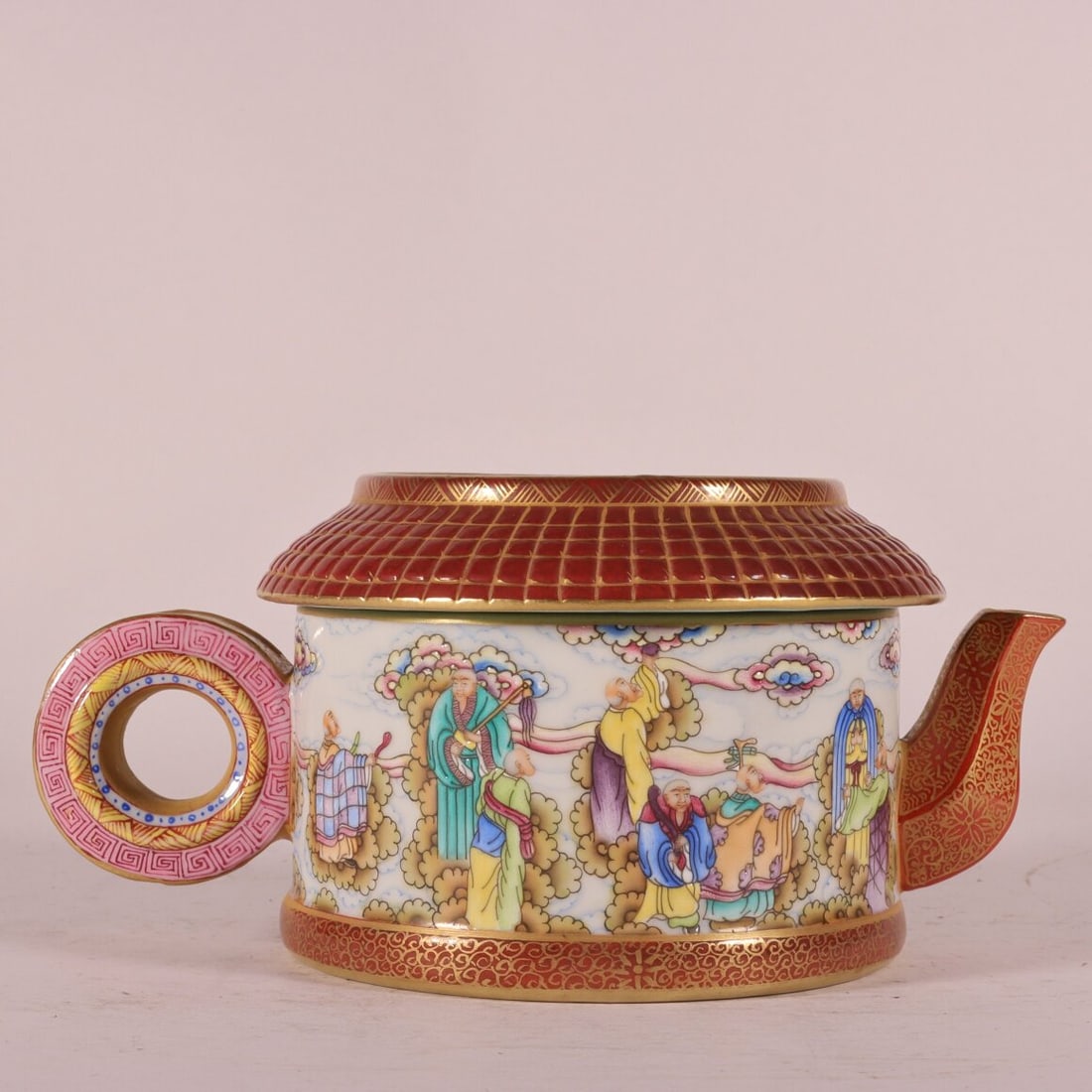 A Exquisite Enamel Painted Gold Arhat Pattern Teapot - 5