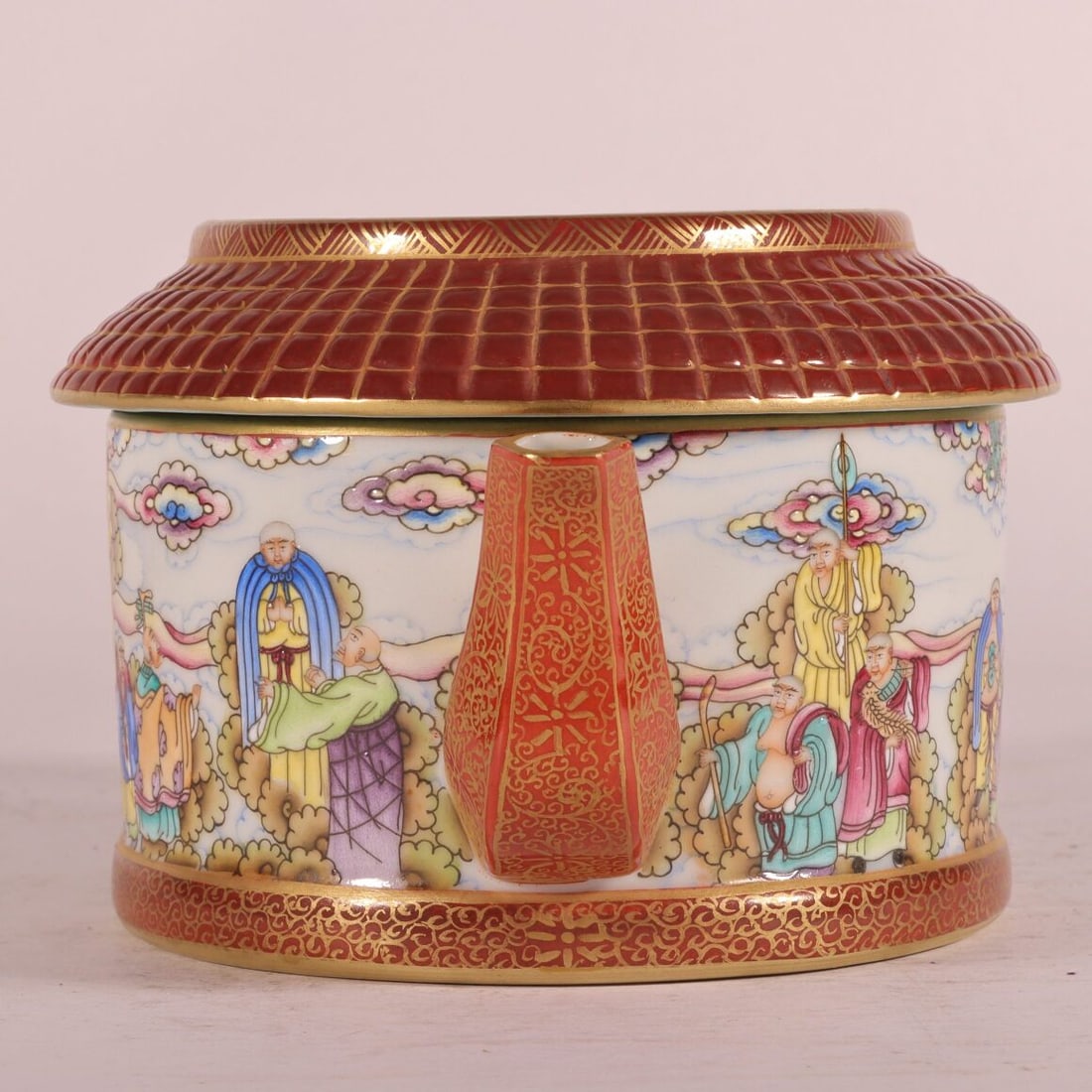 A Exquisite Enamel Painted Gold Arhat Pattern Teapot - 6