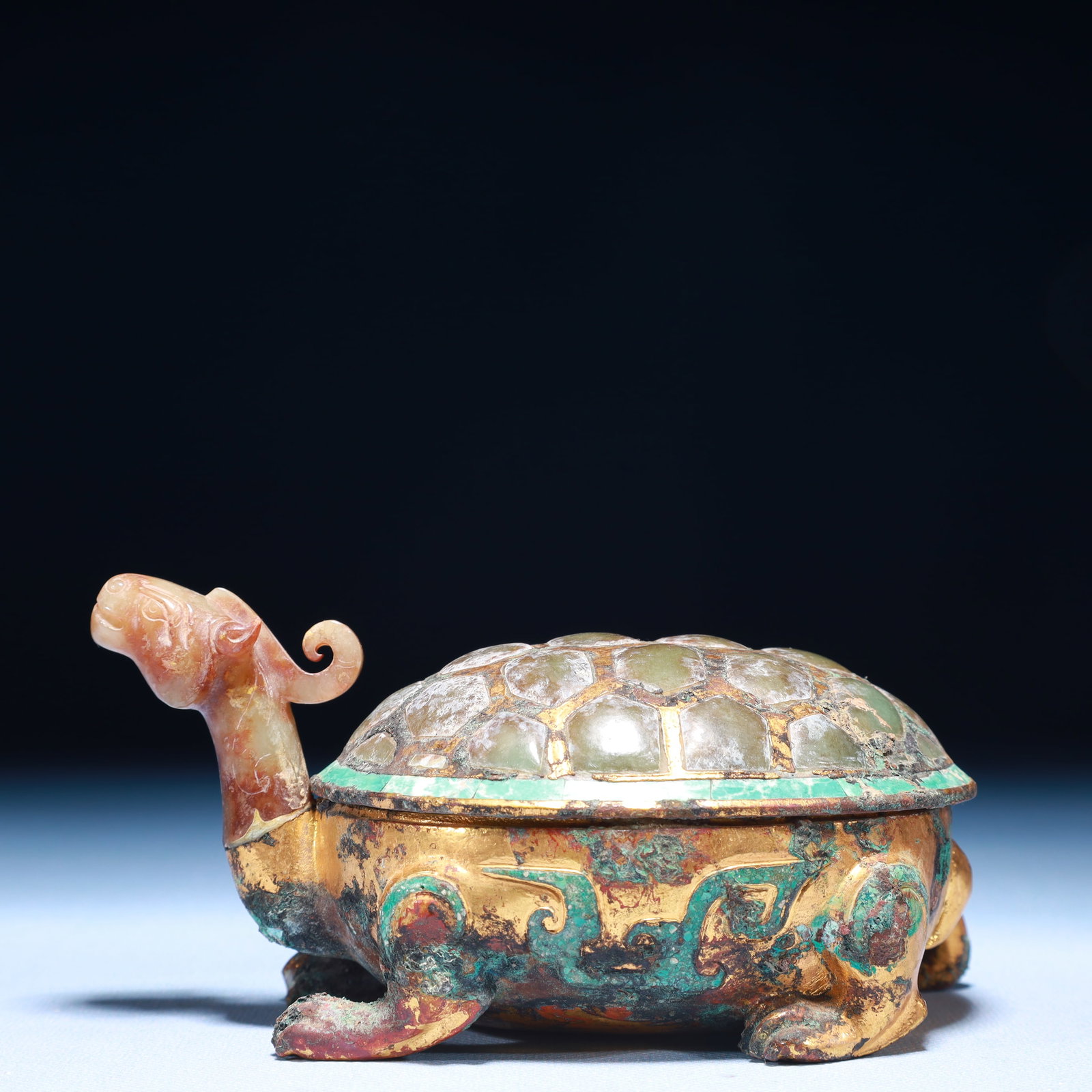 An Exquisite Gilt Bronze Inlaid White Jade Auspicious Beast Ornament (1 of 11)