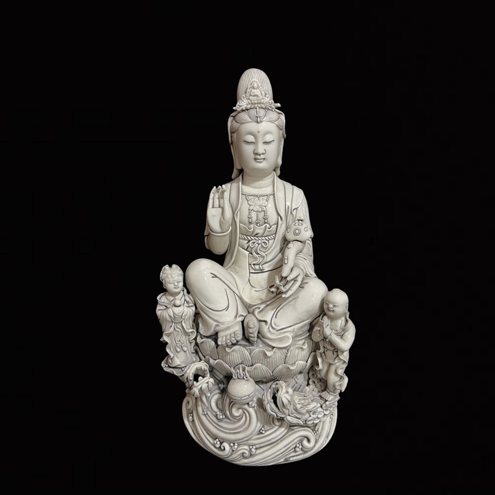 A Solemn Blance-De-Chine Statue of Avalokitesvara: A Solemn Blance-De-Chine Statue of Avalokitesvara,Ming Dynasty,China,He Chaozong Mark,Size:19.3in