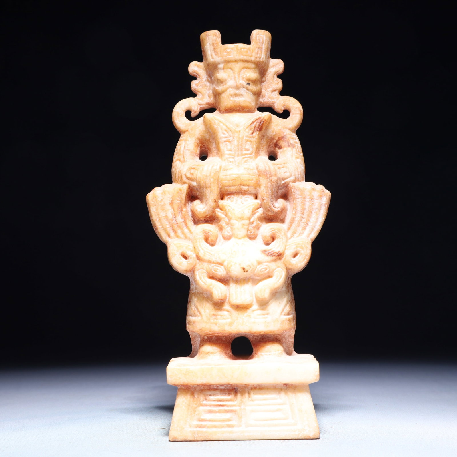 An Exquisite Archaic Jade Beast-Face Pattern Figure Ornament (1 of 9)