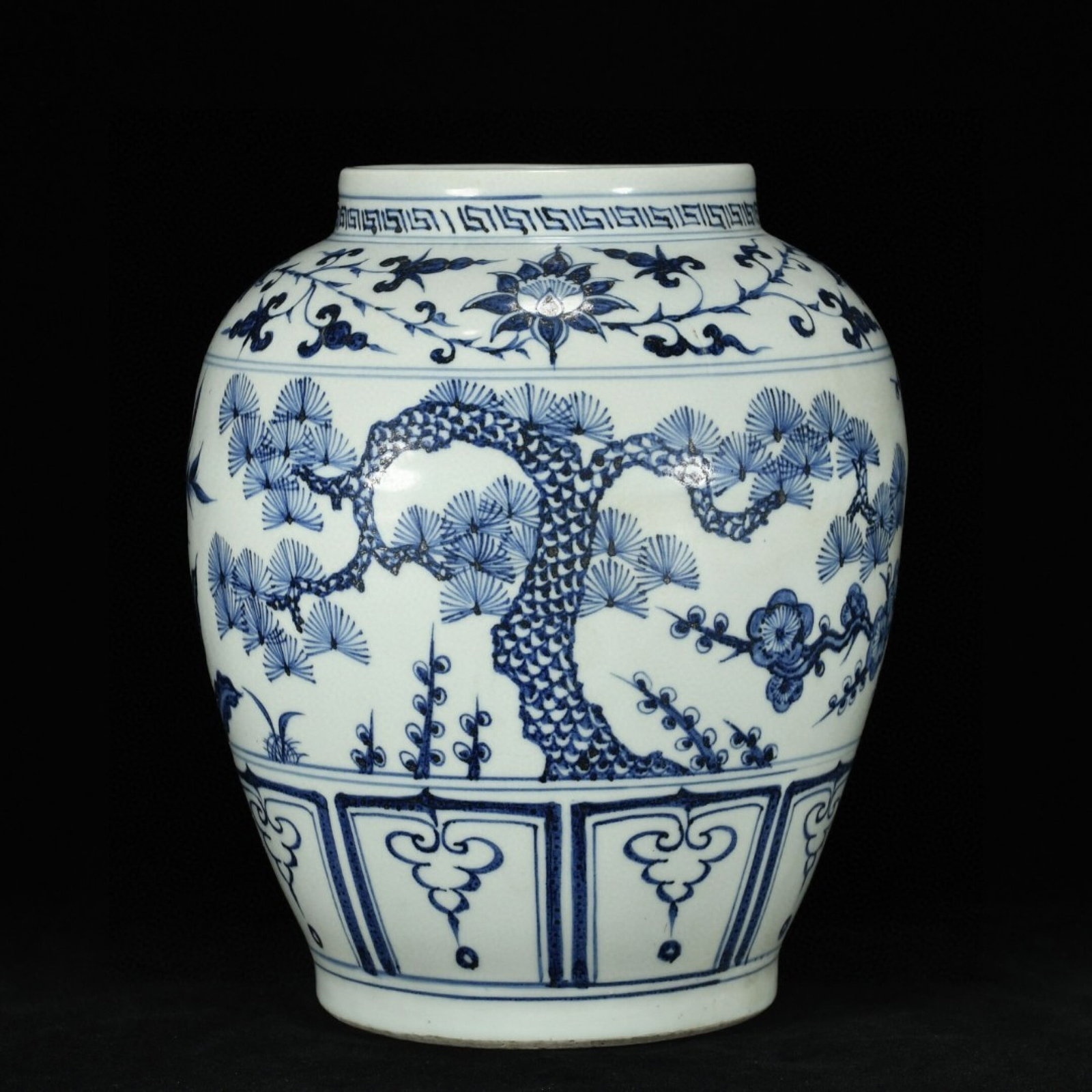 An Exquisite Blue and White Pine,Bamboo and Plum Blossom Pattern Jar (1 of 9)