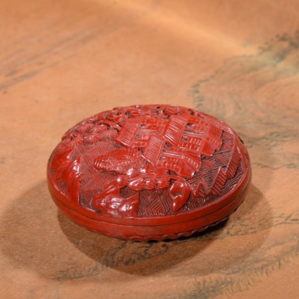 An Exquisite Carved Red Lacquer Landscape Pattern Box - 4