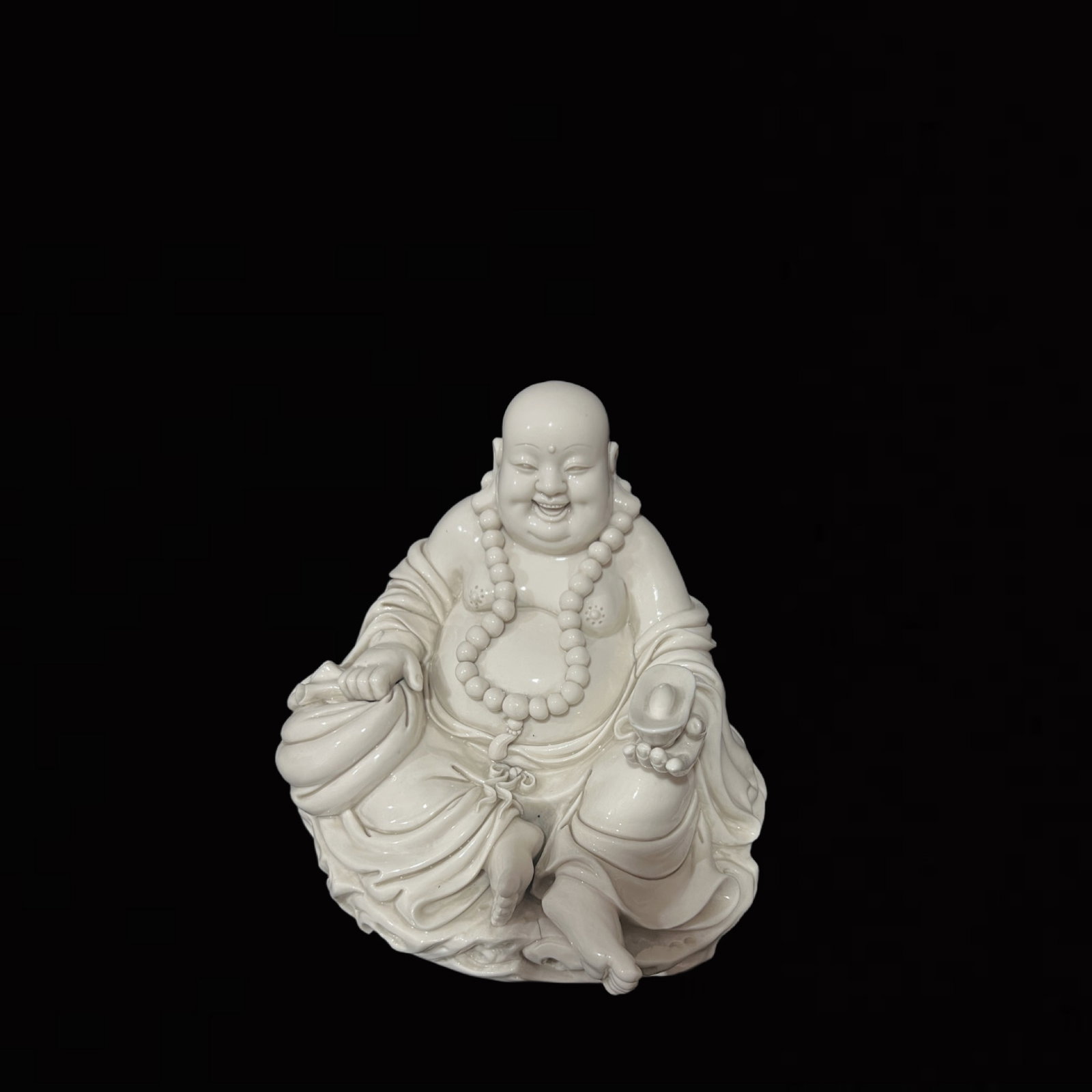 A Solemn Blance-De-Chine Statue of Maitreya Buddha: A Solemn Blance-De-Chine Statue of Maitreya Buddha,Ming Dynasty,China,He Chaozong Mark,Size:8.3in