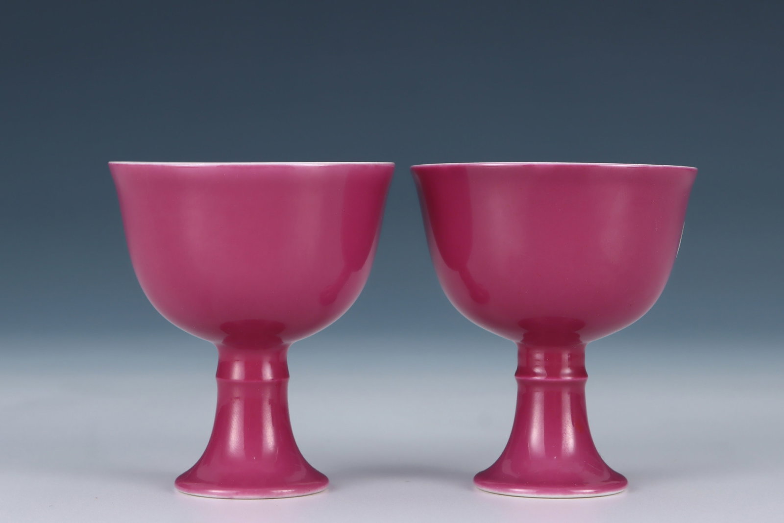 A Pair of Exquisite Ruby Red-Glazed Stem Cups - 5