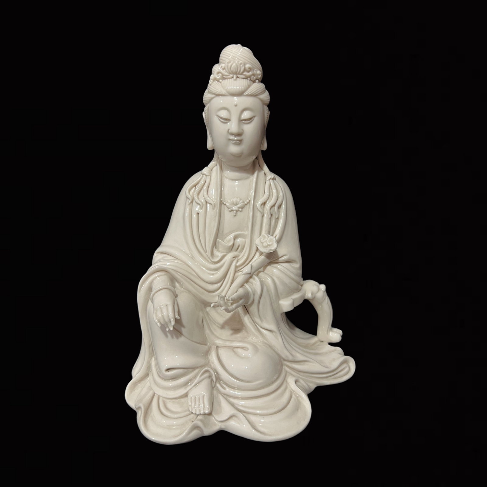 A Solemn Blance-De-Chine Statue of Avalokitesvara: A Solemn Blance-De-Chine Statue of Avalokitesvara,Ming Dynasty,China,He Chaozong Mark,Size:10.6in