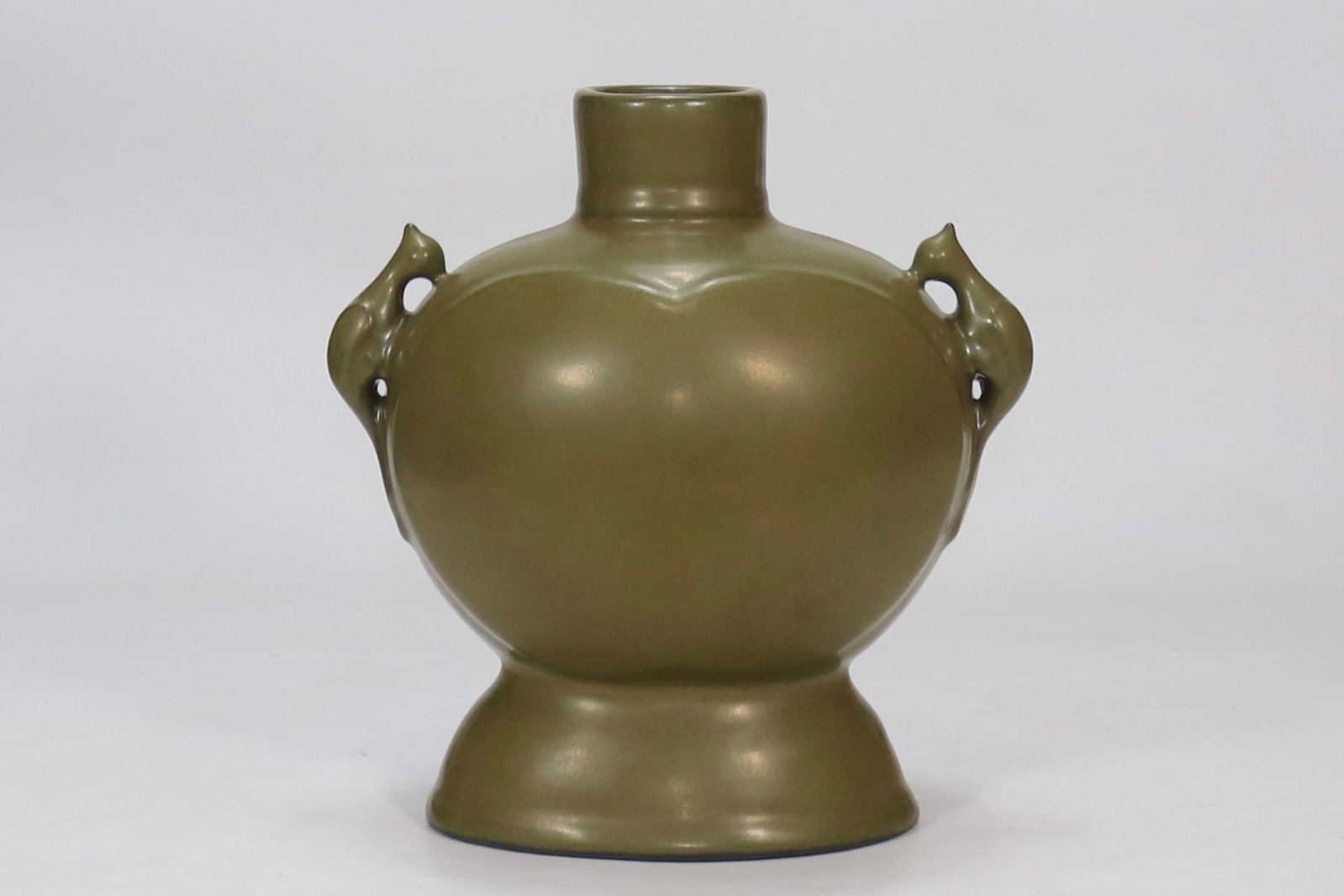 An Exquisite Teadust Glazed Double-Ears Vase: An Exquisite Teadust Glazed Double-Ears Vase,Qing Dynasty,China,Yongzheng Four-character Mark,Size:9.1inx9.1in 茶叶末釉双耳瓶,中国清代