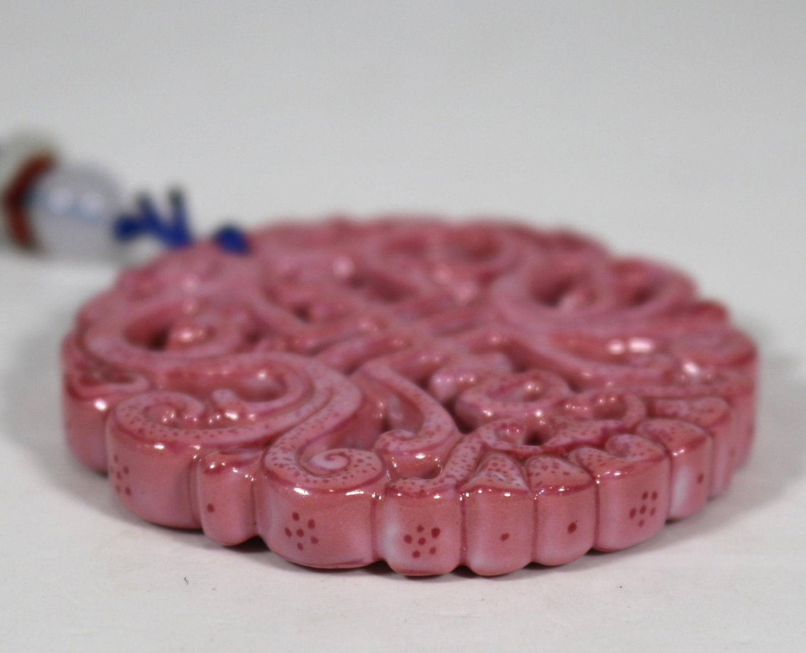 An Exquisite Ruby Red-Glazed Shou-Character Pattern Pendant - 3
