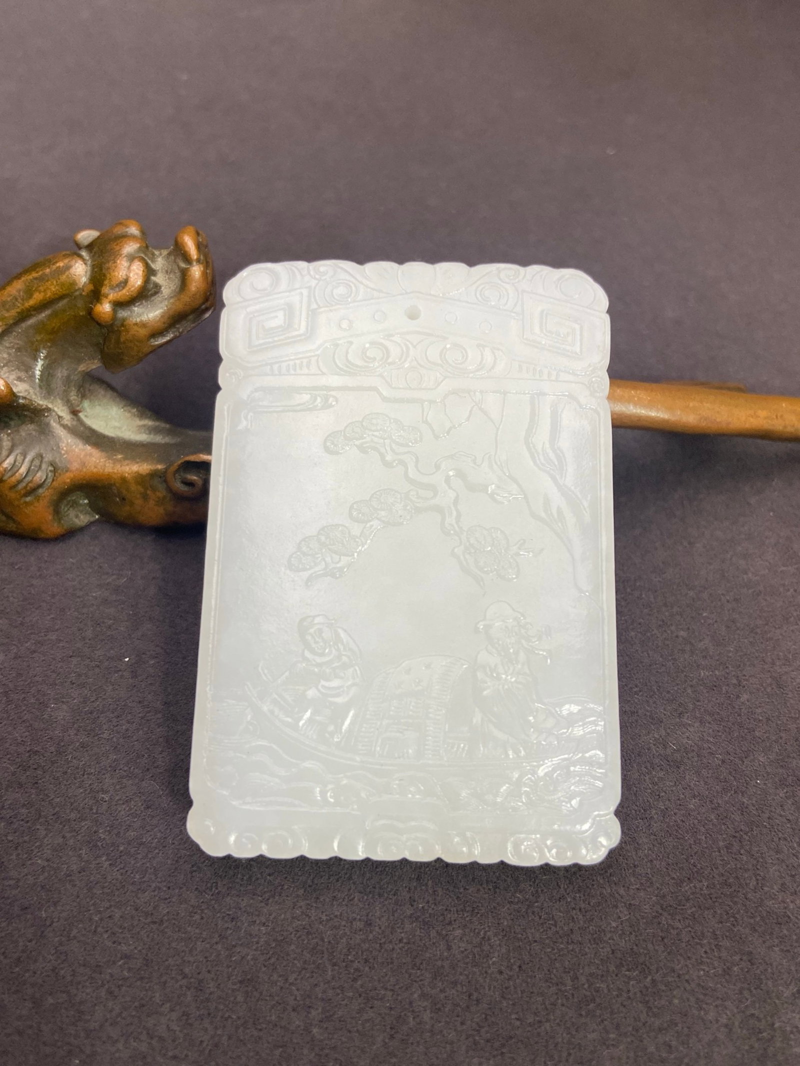 An Exquisite White Jade Landscape and Figure Pattern Pendant,with poem (1 of 7)