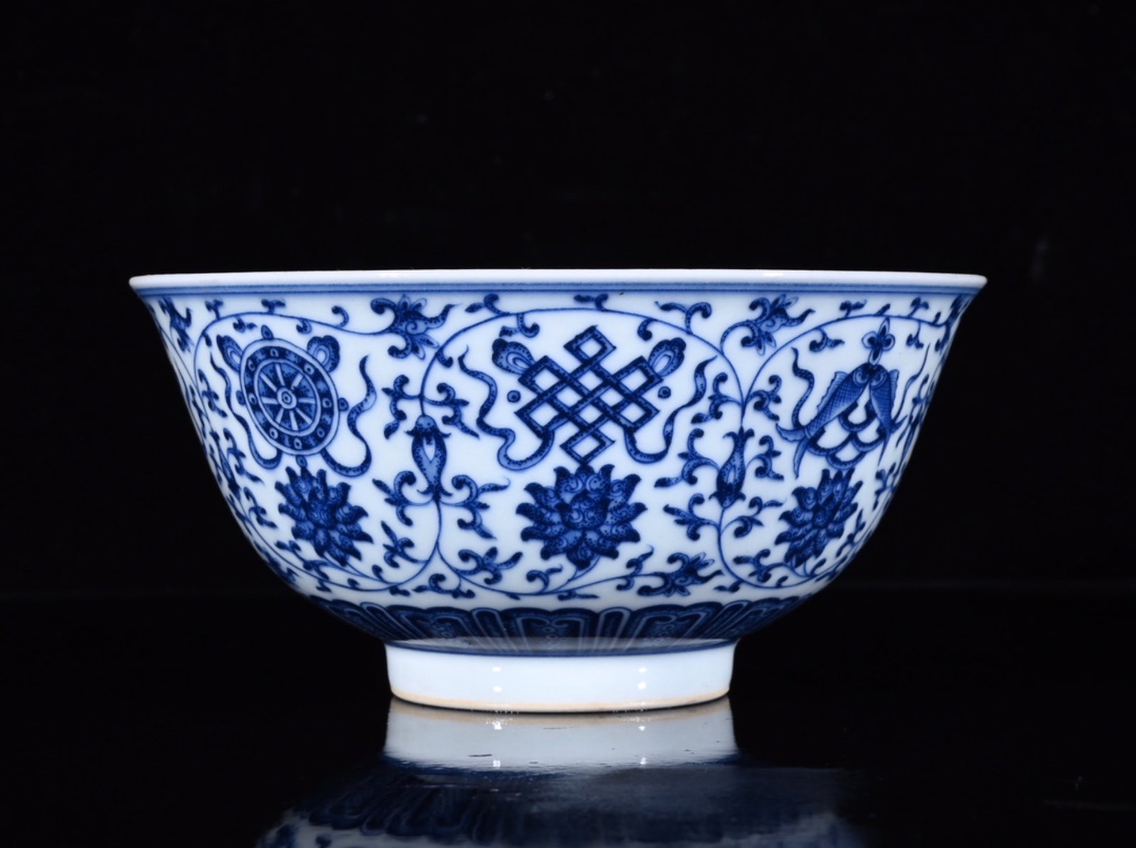 An Exquisite Blue and White Eight Treasures Pattern Bowl: An Exquisite Blue and White Eight Treasures Pattern Bowl,Qing Dynasty,China,Qianlong Six-character Mark,Size:2.6inx5.2in