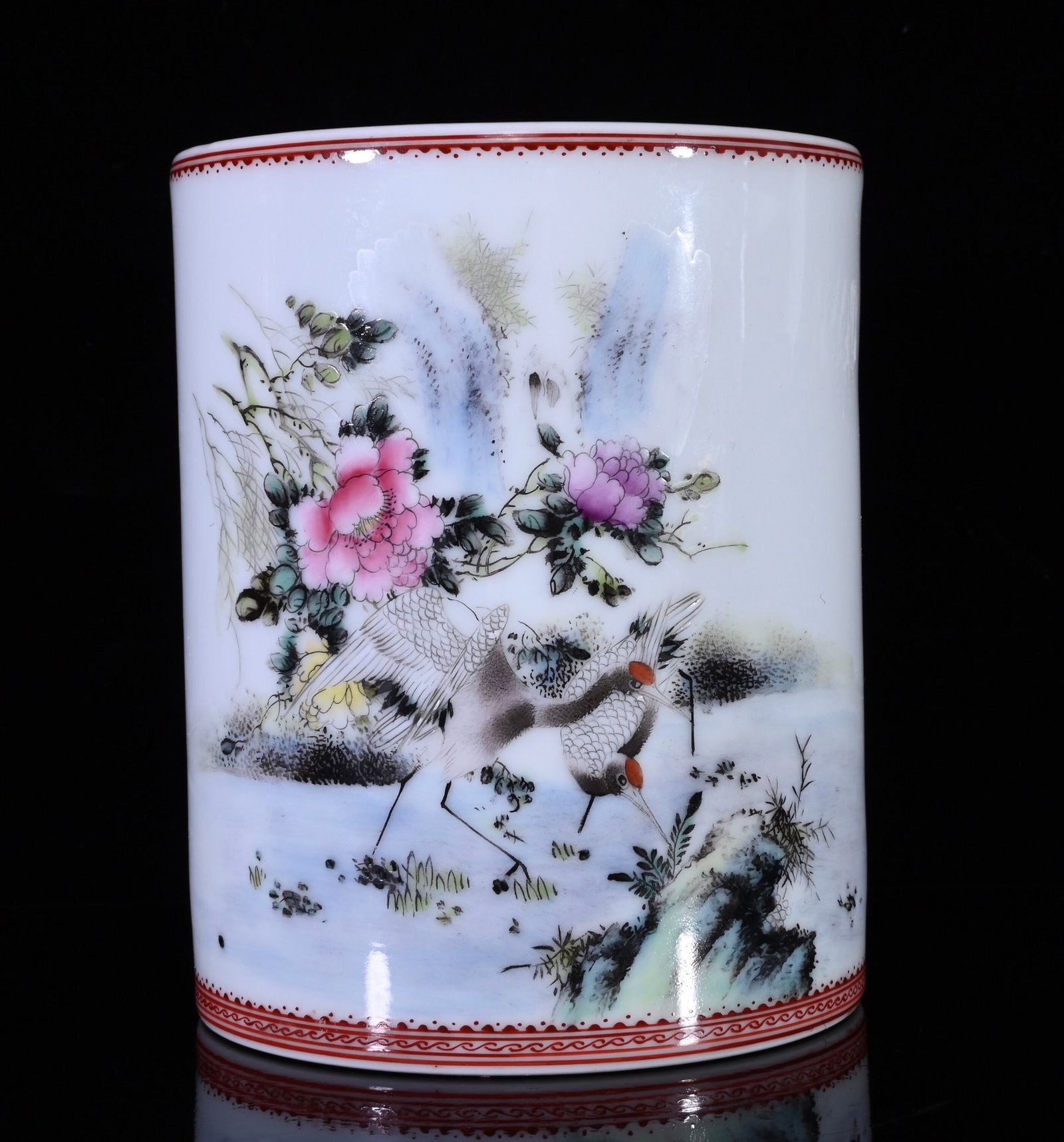 An Exquisite Famille-Rose Flower and Crane Pattern Brush Pot (1 of 9)