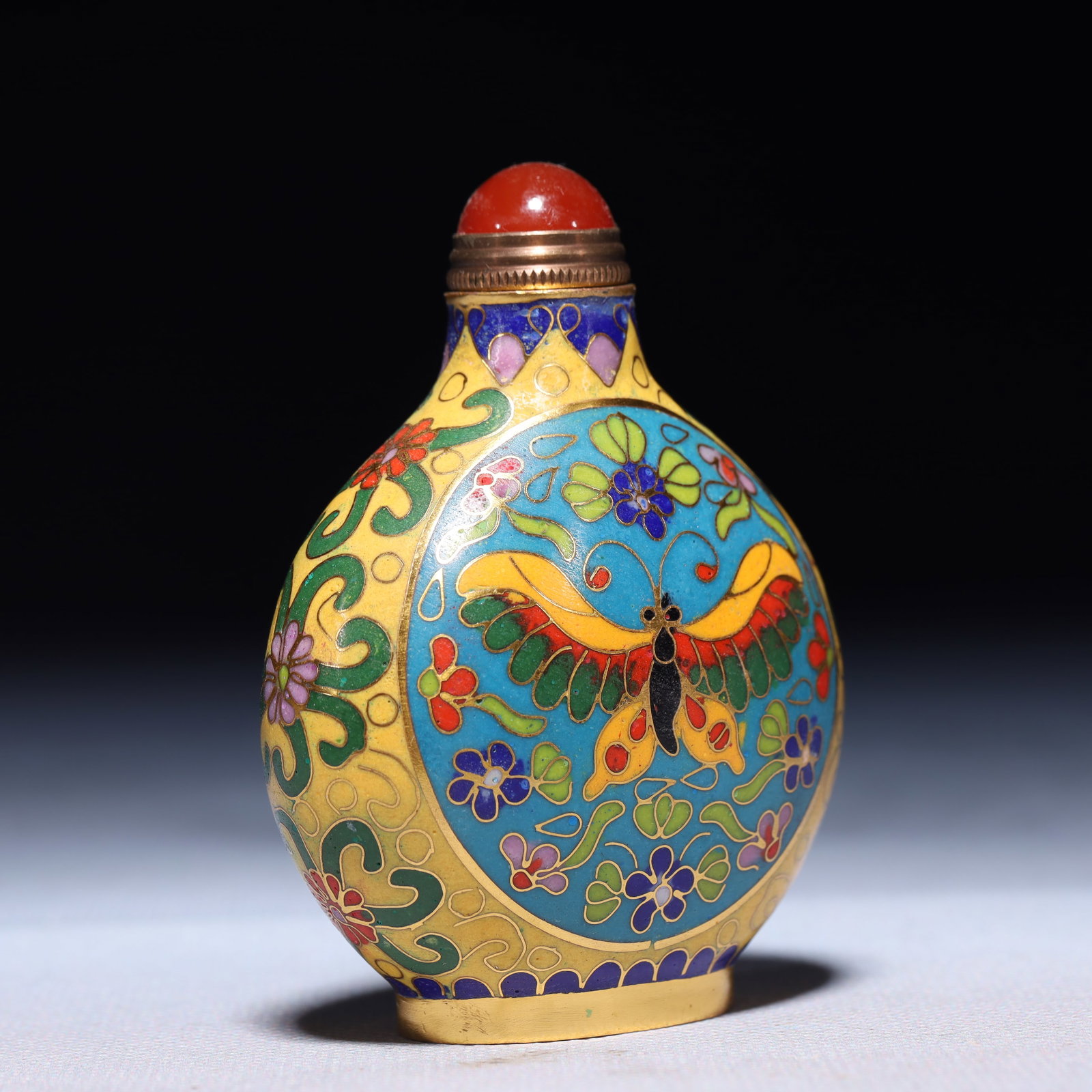 An Exquisite Cloisonne Flower and Butterfly Pattern Snuff Bottle - 4