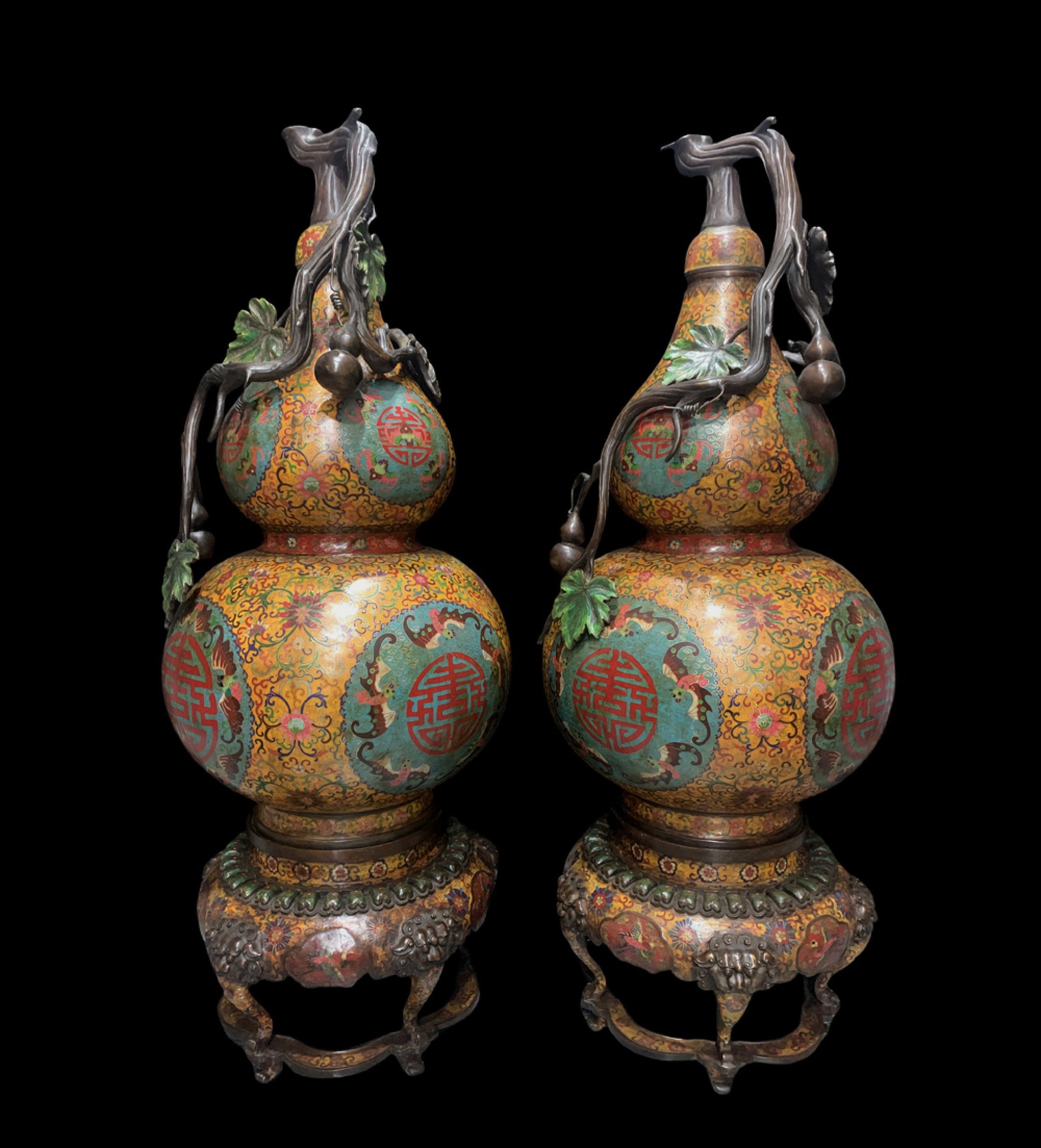 A Pair of Exquisite Cloisonne Lotus Pattern Gourd Ornaments (1 of 8)